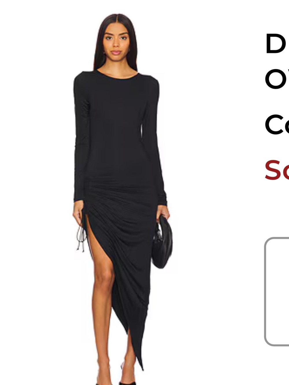 Revolve OW Collection Delilah Black Ruched Asymmetrical Midi Dress NWT Size L